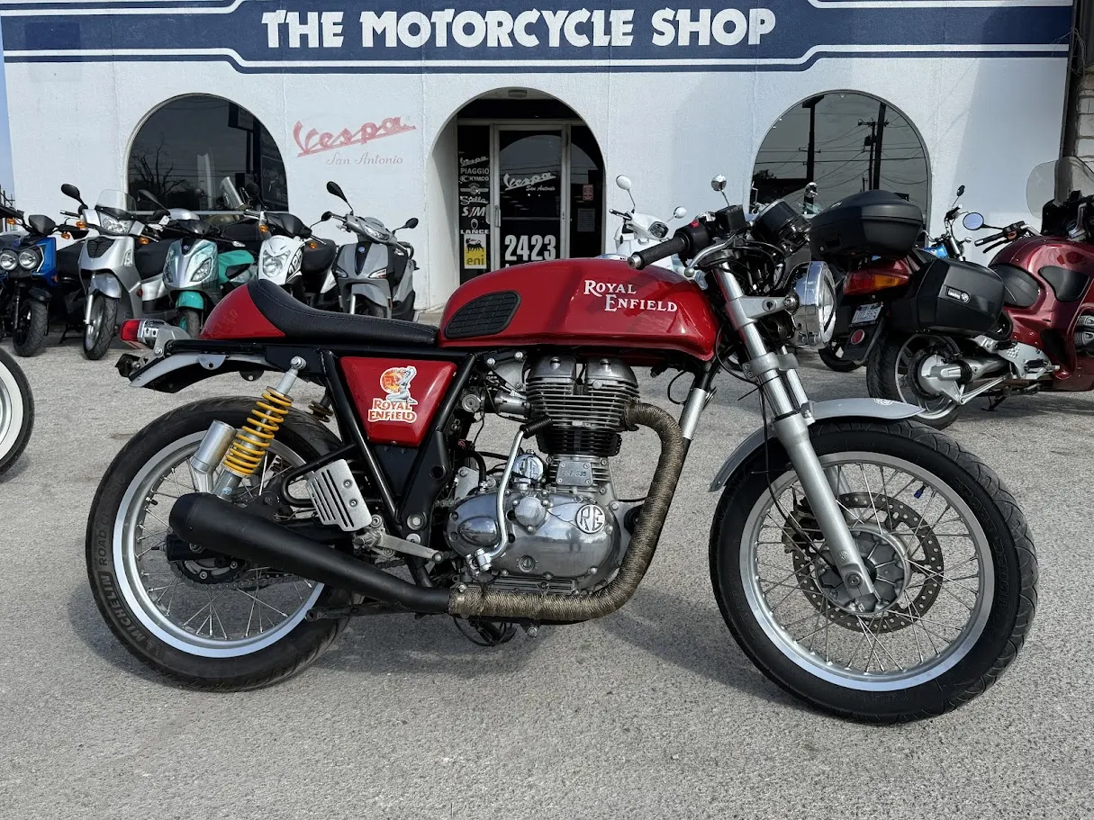 Used 2014 Royal Enfield GT535 in stock color, side profile, at The Motorcycle Shop San Antonio