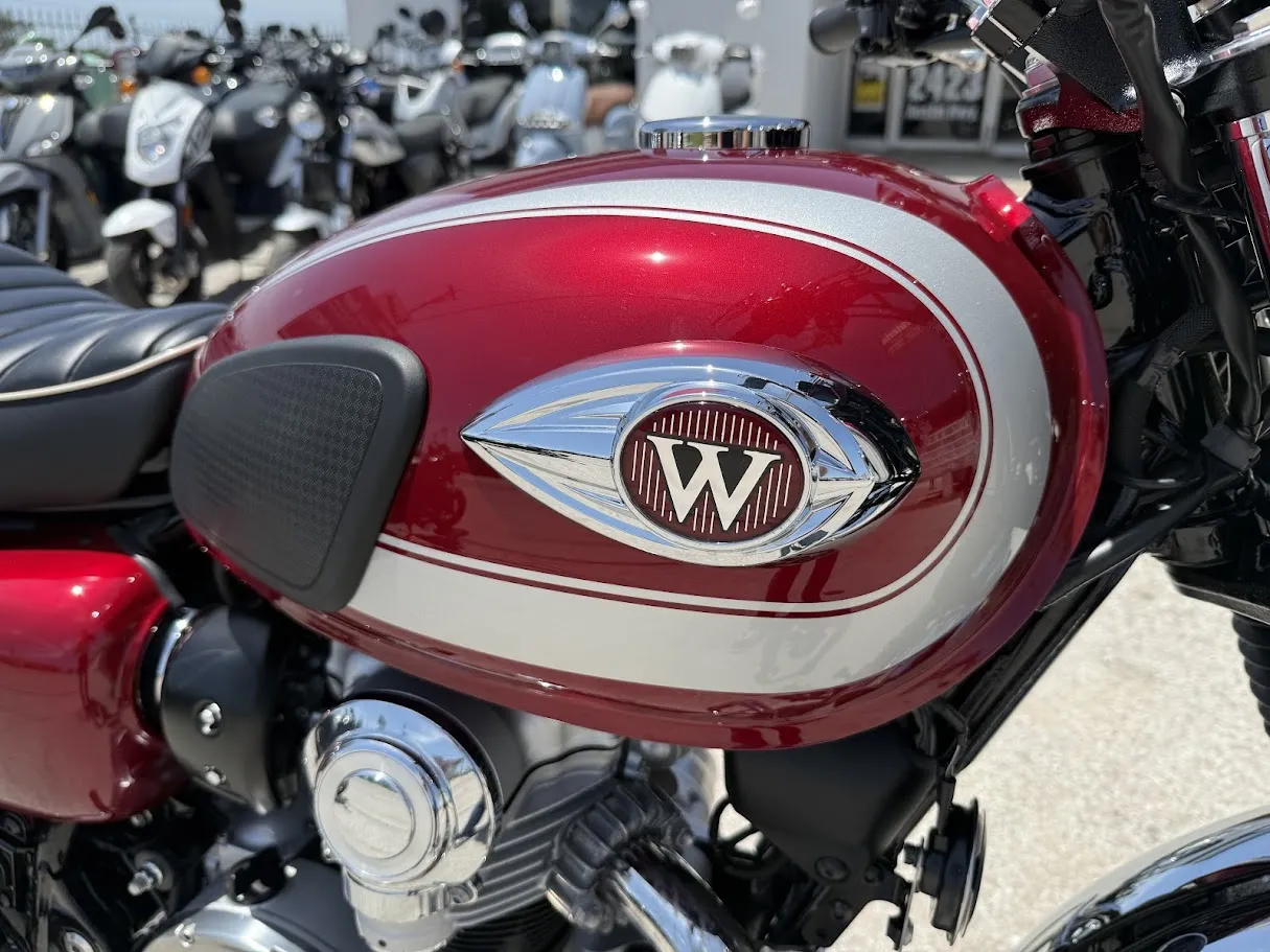 Used 2020 Kawasaki W800 in stock color, side profile, at The Motorcycle Shop San Antonio