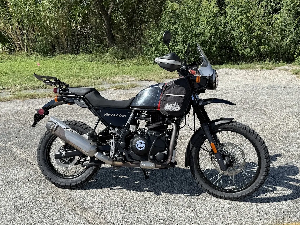 Used 2021 Royal Enfield Himalayan 411 LOW MILES in stock color, side profile, at The Motorcycle Shop San Antonio