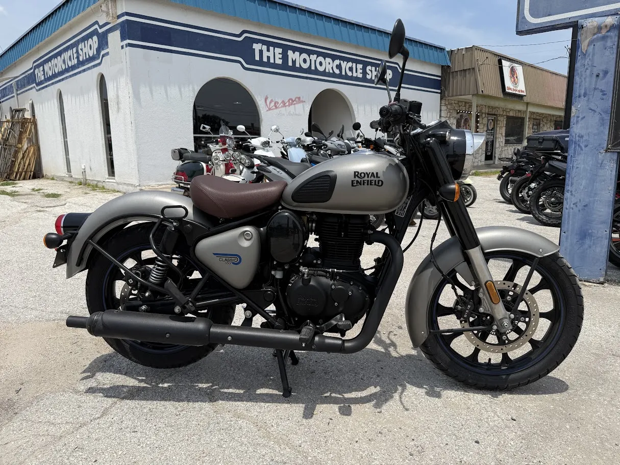 Used 2023 Royal Enfield Classic 350 Dark Gun Metal in stock color, side profile, at The Motorcycle Shop San Antonio