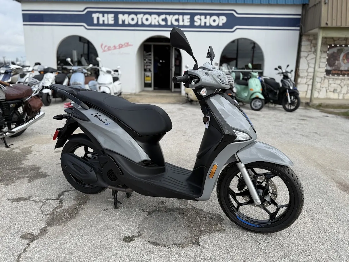 Used 2026 Piaggio Liberty 150s in stock color, side profile, at The Motorcycle Shop San Antonio