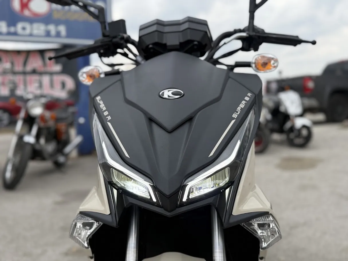 New 2026 Kymco Super 8 50 in stock color, side profile, at The Motorcycle Shop San Antonio