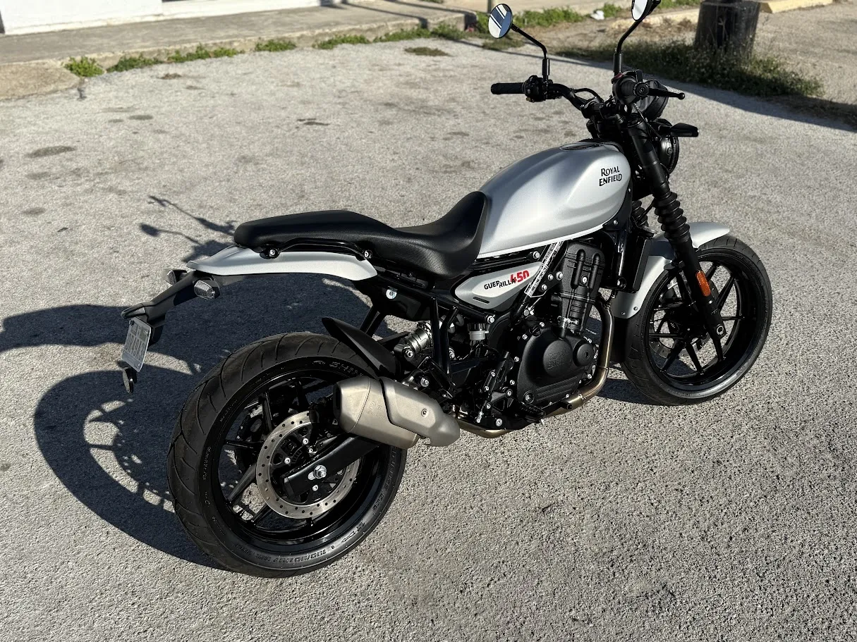 New 2026 Royal Enfield Guerrilla 450 NOW in STOCK! in stock color, side profile, at The Motorcycle Shop San Antonio