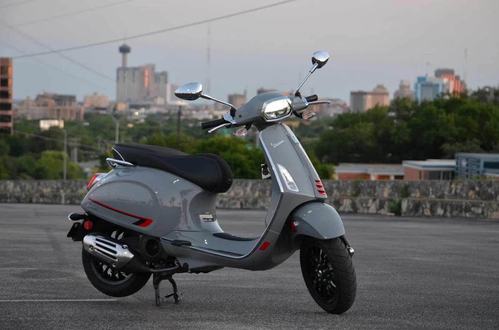 New Vespa Sprint 150 Sport in stock color, side profile, at The Motorcycle Shop San Antonio