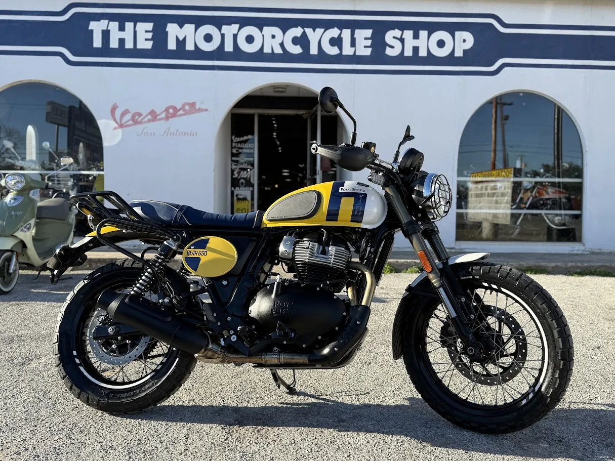 New 2025 Royal Enfield =SALE= Demo   Bear 650 in stock color, side profile, at The Motorcycle Shop San Antonio