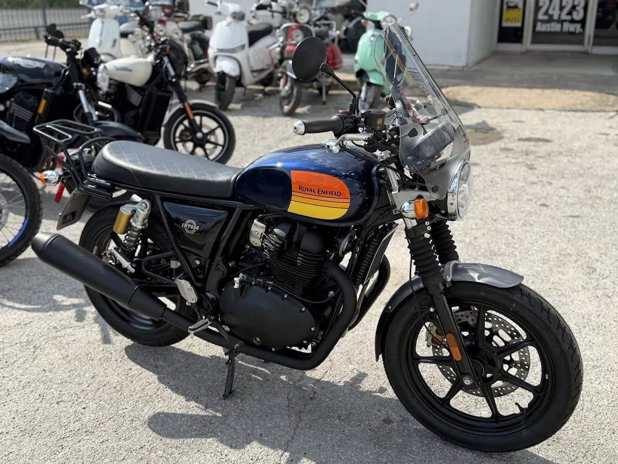 New 2024 Royal Enfield =SALE= New   INT650 =SALE= in stock color, side profile, at The Motorcycle Shop San Antonio