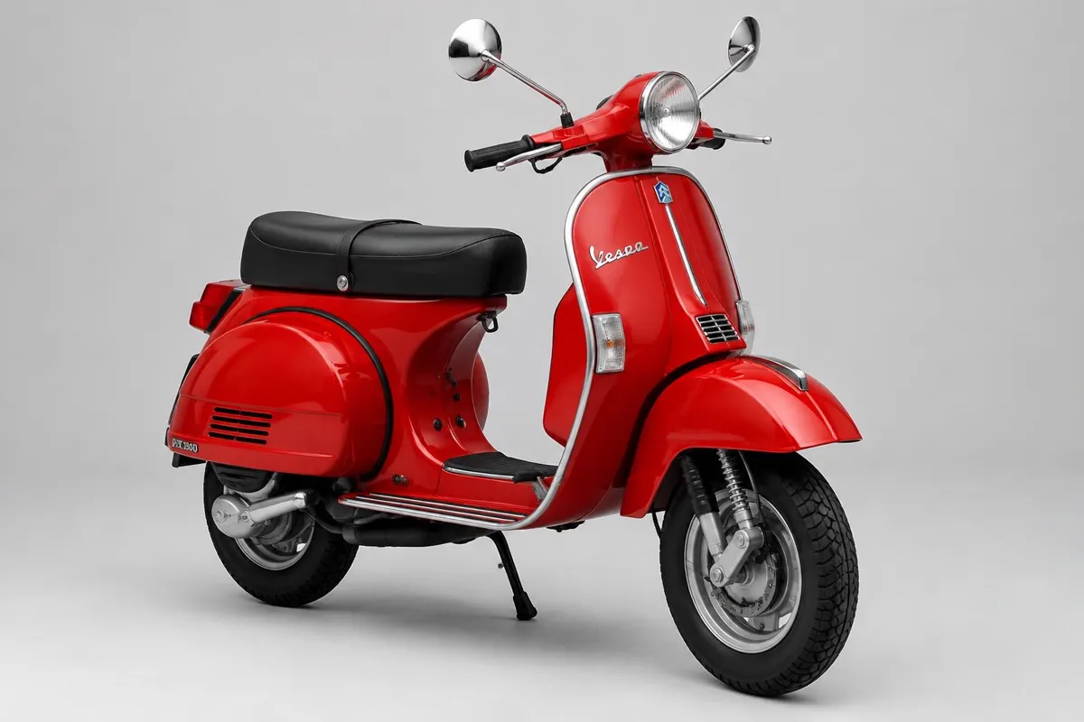 Used red Vespa scooter in studio